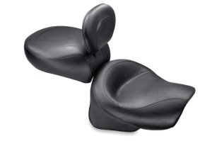 Kawasaki Classic FI Two-Piece Motorcycle Seats - Mustang Motorcycle - Vintage 2PC Seat w/Driver Backrest - Black - `00-`08